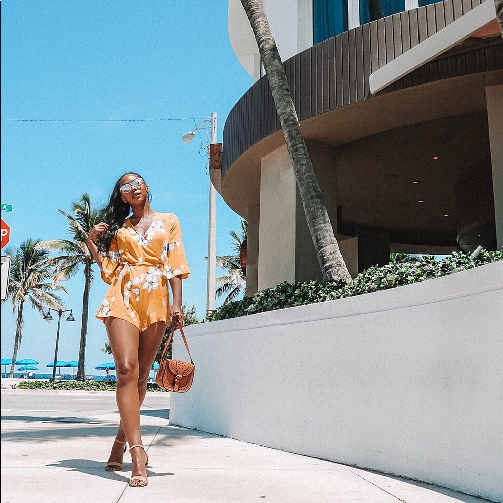 Bold Blooms Floral Wrapped Playsuit in Yellow